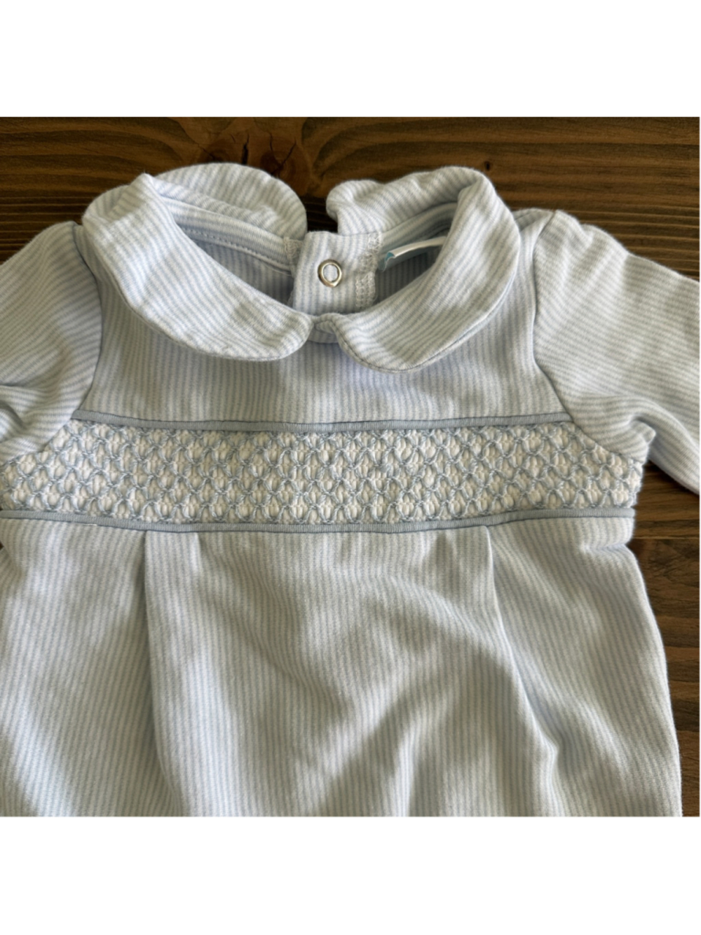 Edgehill Collection Baby Footie 6 Months Blue White Stripe Smocked Sleeper